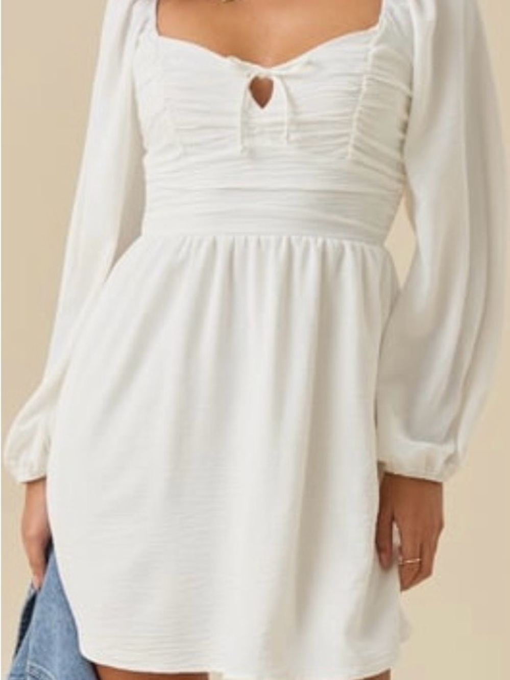 Altar'd State Ivory Ruched Sweetheart Mini Dress